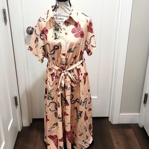 Satin  Butterfly Snake Printed Shirt Dress 1X